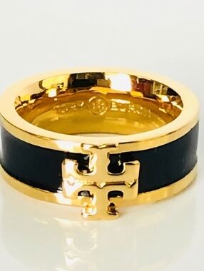 Tory Burch Gold-Tone Ring with Black Enamel Band